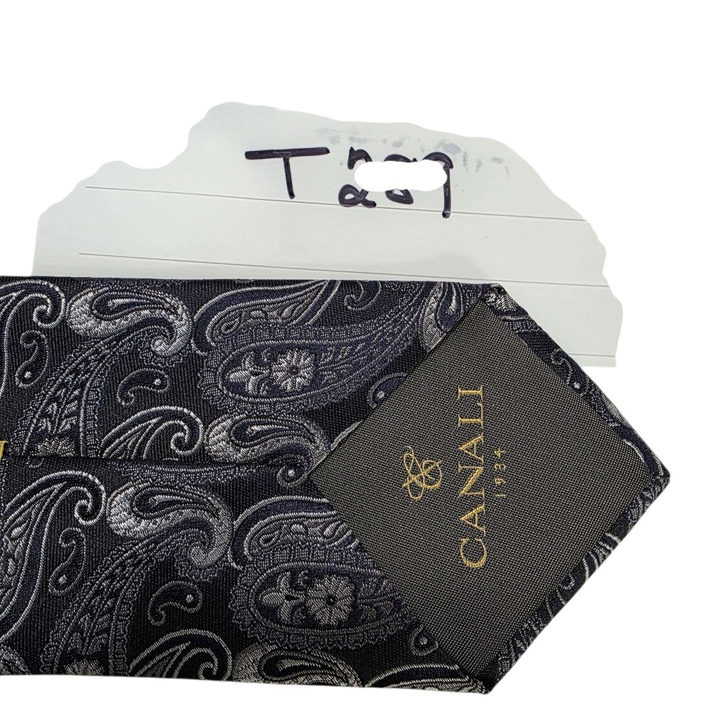 CANALI Paisley Silk Tie Black Silver Made in‎ Italy Men's Formal Luxury Power - Picture 12 of 12